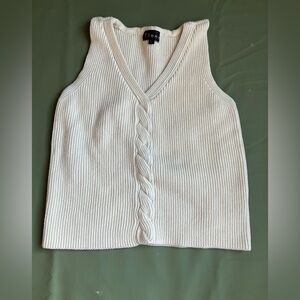 Ribbed Cable Knit Sweater Vest Cream Ivory V-Neck Size Large Cotton